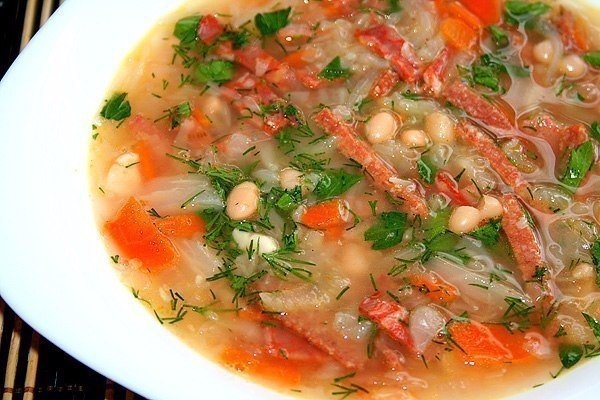 Польский суп фасолевый с колбасой - «Первое блюдо»
