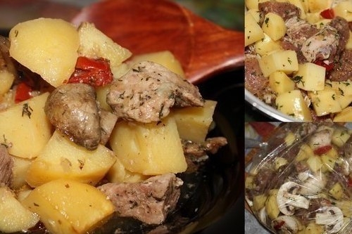 Мясо с картофелем и шампиньонами в рукаве - «Блюда из мяса»