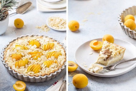 Выпечка выходного дня: песочный пирог с абрикосами, маскарпоне и миндальными лепестками - «Я и Кухня»