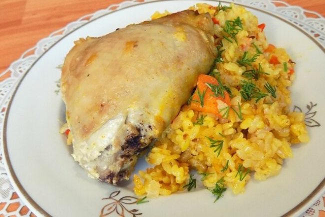Рис с курицей и овощами в духовке в рукаве - «Второе блюдо»
